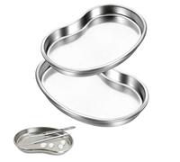 2 platos de acero inoxidable para riñones, 2 tamaños de bandeja quirúrgica de metal esterilizada, bandeja de metal profesional, bandeja médica en forma de riñón para dental, laboratorio, médico