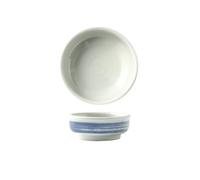 2 platos redondos de cerámica de estilo japonés, mini platos de 7,6 cm, rayas blancas y azules