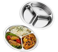 2 platos redondos divididos de acero inoxidable, platos de control de porciones con 3 compartimentos, platos divididos de acero inoxidable de 24 cm para niños, platos bariátricos, platos de metal para