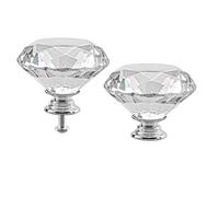 2 pomos de cristal transparente de 50 mm con forma de diamante para cajones, tiradores de puerta de armario, manijas de armario para cocina, oficina, cajones de aparadores (2 unidades, plateado)