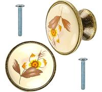 2 Pomos para Armarios, Cajones y Mueble, Tiradores de Cajones, Diferentes Modelos y Colores Fabricado en Europa, con un Solo Agujero Tornillos Incluido - Porcelana Flor Marrón 30mm x 25 mm