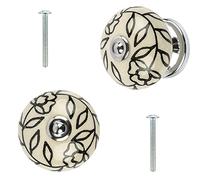 2 Pomos para Armarios, Cajones y Mueble, Tiradores de Cajones, Diferentes Modelos y Colores Fabricado en Europa, con un Solo Agujero Tornillos Incluido - Porcelana Blanco Flor 40mm x 30 mm