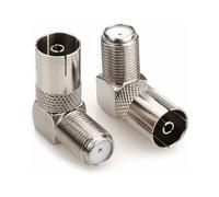 (2 por paquete) Antena de TV coaxial hembra a conector F, conector adaptador de ?ngulo recto a 90 grados, cable coaxial de antena de TV