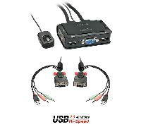 Conmutador KVM - Compacto - 2 Puertos - USB 2.0 - VGA - Audio