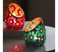 2 Portavelas de té de Mosaico, Portavelas de Cristal, Colorido Romántico Accesorio de Cristal para Candelabros Grande, Tarro de Cristal, Decoración de Mesa, Taza Vacía para Vela Perfumada