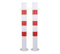 2 postes de barrera rojo y blanco, diámetro de 76 mm, altura de 750 mm, 2 ojales para acero, robusto, soporte estable, juego de bolardos con tornillos de fijación