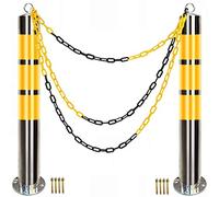 2 postes de estacionamiento con cerradura, bolardo de seguridad estructuralmente estable con cadena de barrera de 5 m, poste de bolardo de acero inoxidable con tornillo ( 800mmHx89mmD(31.5inHx3.5inD))