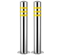 2 postes de estacionamiento para calzadas, acero inoxidable duradero con conos de tráfico reflectantes poste de bolardo de calzada (blanco plateado 750 x 76 mm) (blanco plateado 600 x 76 mm) (blanco p