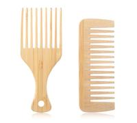 2 púas de madera para cabello y barba, juego de peines de dientes anchos de bambú, peine antiestático para cabello rizado, púas de madera para desenredar y peinar para hombres y mujeres