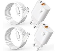 2-Puerto Cargador Carga Rapida para iPhone 14 13 12 11 Pro MAX Plus Mini XS XR X SE 8 7 6, for AirPods/iPad, 20W Rapido USB-C USB-A Enchufe PD3.0 Cargador Adaptador con 2M Cable 4-Pack