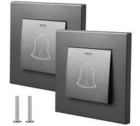 2 pulsadores de timbre, botón de timbre, 86 mm x 86 mm, botón de timbre exterior, interruptor de luz de 220 ~ 250 V, empotrado, pulsador de timbre para exterior (gris)
