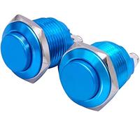 2 pulsadores momentáneos metálicos redondos rojos de 16 mm y 5/8", 1 NA SPST, 3 A/12-250 V, for interruptor industrial de coche.(Blu)