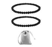 2 Pulseras Con Cuentas Negras, 1 Bolsa De Joyería, Pulsera Con Cuentas Simples, Pulsera Con Cuentas De Piedras Preciosas, Pulsera Elástica, Regalo De Joyería