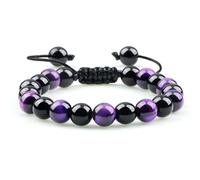 2 pulseras de cuentas de piedra natural de lava con cuentas de ónix de piedra natural para mujer, joyería de ojo de tigre morado