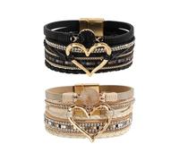 2 Pulseras De Cuero con Diamantes De Imitación para Mujer, Pulseras Multicapa En Forma De Corazón, Joyería De Moda, Decoración, Accesorios De Ropa