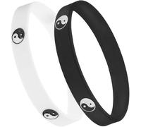 2 pulseras de goma de silicona Yin Yang, bandas de Tai Chi, color blanco y negro, unisex, elásticas, rendimiento fiable, diseño ergonómico, aplicación versátil para hombres y mujeres