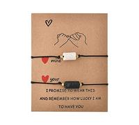 2 pulseras de la amistad trenzadas ajustables de piedra volcánica pulsera brazalete pareja joyas regalos con tarjetas joyero, talla única, Nailon, No es una piedra preciosa