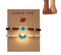 2 pulseras de sol y luna para parejas, cuerda ajustable, regalos del día de San Valentín para mujeres y hombres