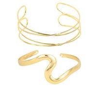 2 pulseras doradas para la parte superior del brazo, brazalete dorado en espiral, ajustable, diseño minimalista, joyas apilables para fiestas, ocasiones especiales y bodas, bisutería de moda