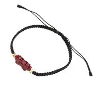 2 Pulseras Feng Shui Pulsera de Piedra de Cristal de cinabrio Natural Pulsera de Hilo Rojo Pulsera Budista Hecha a Mano de la Suerte Amuleto Vintage de Buena Suerte Ajustable, Negro