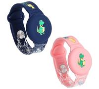 2 pulseras impermeables para AirTag, con patrón de dibujos animados de dinosaurios, para niños pequeños, ancianos, correa de reloj ajustable, antipérdida, soporte para funda AirTag para ocultar el