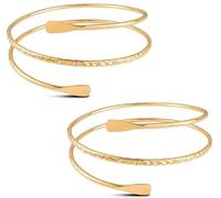 2 pulseras para la parte superior del brazo para niñas y mujeres, ajustables con bobinas doradas y plateadas, brazalete punk, brazalete de estilo minimalista, brazalete abierto, talla única, Metal, No