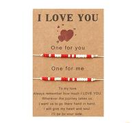 2 pulseras para parejas de cuentas del zodiaco pulseras con código Morse para mujeres Te amo lindas joyas de amistad hechas a mano para novio novia regalos San Valentín, 0.03 x 0.03 x 0.03