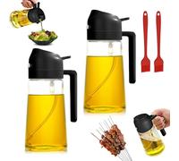 2 pulverizadores de aceite 2 en 1 para aceite comestible, botella de aceite, 470 ml, pulverizador de aceite de cocina, dispensador de aceite de cristal, con 2 pinceles de aceite, pulverizador de