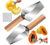 2 Pzs Cortador de Sandía Triangular - Hoja de Acero Inoxidable con Mango de Madera - Ideal para Familia, Barbacoas y Verano - Utensilio Anti-Salpicaduras