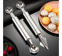 2 Pzs Herramienta de tallado de frutas, herramienta de excavación de bolas, herramienta de cocina de acero inoxidable de ensalada de bricolaje, Melón Baller Pala Cuchara Frutas Vaciador 2 en 1