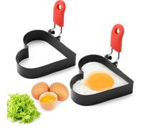2 Pzs Moldes para Huevos, Anillos de Huevo Antiadherentes, Molde para Tortilla de Acero Inoxidable, Moldes Huevos Fritos con Asas Silicona Plegables, Molde Huevo Frito para Huevos Fritos, Panqueques