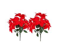 2 ramos de flores artificiales de Pascua de 19 pulgadas, arbustos de seda, adornos de flores de Navidad, 7 cabezas de tallo de terciopelo con hojas de tallo para decoración de fiestas, hogar y