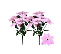 2 Ramos Flores de Pascua Artificiales de 19 Pulgadas, arbustos de Seda, Adornos de Flores de Navidad,Flores de Pascua de Terciopelo con Hoja de Tallo para decoración de Fiestas Vacaciones (Rosa)