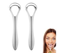 2 rascadores de lengua para adultos, limpiador de lengua de acero inoxidable, rascador de lengua de acero inoxidable, diseño de doble cabezal para limpieza profunda, cepillo de lengua, cura el mal