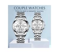 (2 relojes plateados) Relojes de pareja para hombres y mujeres, relojes de cuarzo de acero inoxidable,