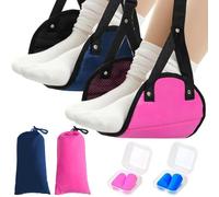 2 reposapiés para avión, hamaca portátil de viaje aéreo, hamaca cómoda ajustable para reposapiés de oficina de vuelo largo para relajar tus pies, artículos esenciales de viaje con tapones para los