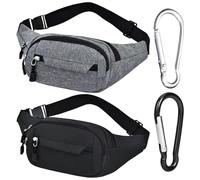 2 riñoneras deportivas, 2 mosquetones, bolsillos de cadera multibolsillo, bolsillos de cadera ajustables con hebillas, cartera de cadera, bolsa de teléfono móvil, adecuada para deportes y exteriores,