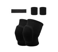 2 rodilleras de esponja gruesa, 1 diadema deportiva y 2 protectores de muñeca deportiva, rodilleras deportivas suaves, rodilleras antideslizantes, rodilleras elásticas para niños y adultos (Negro)