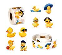 2 Rollos/1000uds Enten Aufkleber, 3,8cm Bonitas Pegatinas de Pato de Goma Calcomanías de Vinilo de Pato Apliques de Pato para Decoraciones de Equipaje de Patineta y Portátil (Estilo 2)