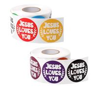 2 Rollos 1000uds Pegatinas Jesus Loves You, 3,8cm 16 Colores Impermeables Pegatinas Cristianas Pegatinas Jesús Te Ama Pegatinas Religiosas Mensaje Jesús Te Ama Ideal Decoración y Regalo