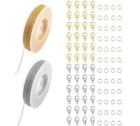 2 Rollos Cadenas para fabricación de Joyas 3 m Acero Inoxidable, Oro y Plata con 20 Cierres de Mosquetón y 100 Anillos de Conexión para DIY, fabricación de Joyas