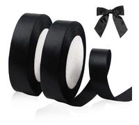 2 Rollos Cinta de Raso Satén Negro, Seda Raso-Inta de Lazo 20 mm x 22 Metros, Rollo de Cinta de Raso Satén, Satin Ribbon para Manualidades y Complementos el Pelo Coser Arte Embalaje de Regalo