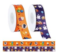 2 Rollos Cintas Halloween para Manualidades, 18,3m Cinta de Halloween Decoracion Aterradora Cintas de Borde de Halloween Cinta de Envolver Linda Decoración de Halloween para Hogar Fiesta