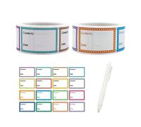 2 rollos con 1000 etiquetas adhesivas para alimentos, con 1 lápiz de escritura, etiquetas para congelador, pegatinas de etiquetas autoadhesivas, etiquetas de fecha fáciles de quitar, para cajas de