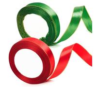 2 rollos de 22 m x 20 mm de cinta roja burdeos y verde gruesa para envolver regalos de Navidad, 4/5 pulgadas de cinta roja y verde de raso para envolver regalos de pastel de Navidad y decoraciones de