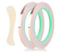 2 Rollos de Cinta de Cobre Adhesiva, Cinta de Lámina de Cobre de 0,64cm de Ancho Cinta Conductora de Doble Cara con Raspador para Vidrieras Reparación Eléctrica Circuitos de Papel Artesanías