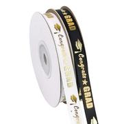 2 rollos de cinta de graduación de 50 yardas de 3/8 pulgadas de ancho, cinta de satén dorada para envolver regalos, clase de 2024, decoraciones de fiesta de graduación, manualidades