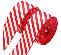2 rollos de cinta de Navidad a rayas rojas y blancas, 16 yardas para manualidades, envoltura de regalos, coronas y decoraciones de árbol de Navidad