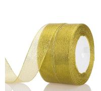 2 Rollos de Cinta de Organza Dorada Metálica, Cinta de Regalo de Organza Metálica, Cinta Navideña Decorativa Brillante, 40 mm de Ancho, Adecuada para Envolver Regalos, Manualidades