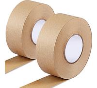 2 rollos de cinta de papel Kraft engomado reforzado 328 pies en total cinta activada al agua 1,5 pulgadas de ancho para embalaje de fibra de vidrio marrón, 38 mm de ancho x 54 yardas de longitud